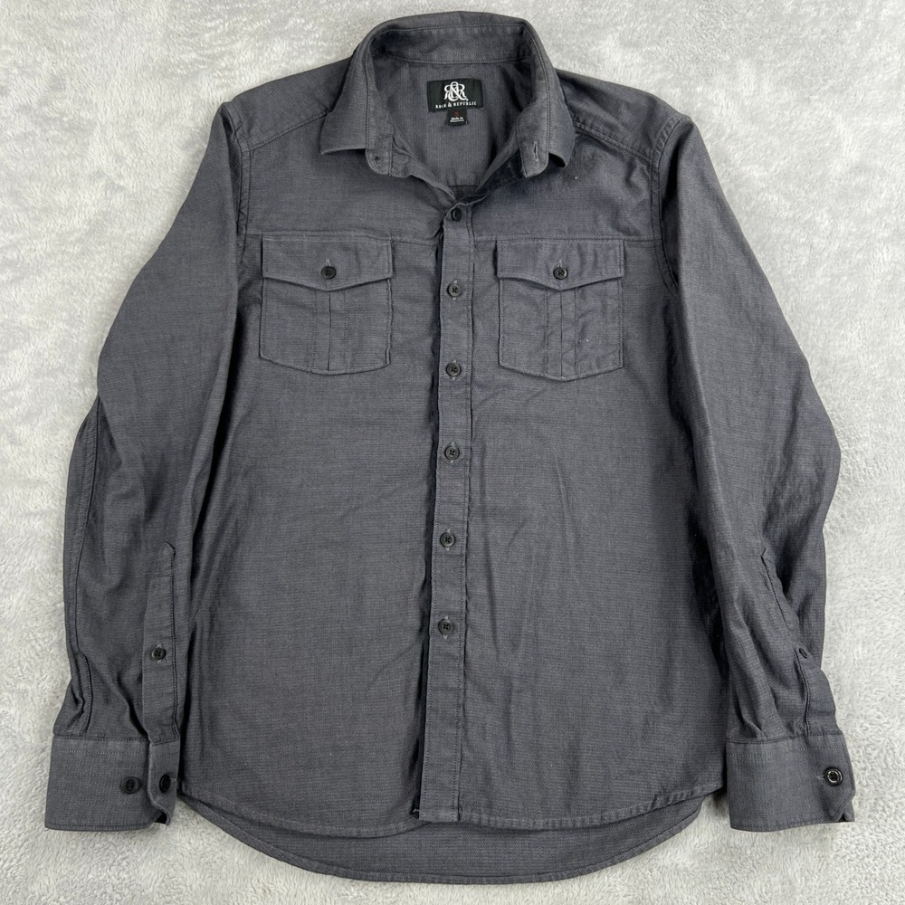 Rock & Republic Textured Long Sleeve Button Down S Grey Men Casual Work Shirt